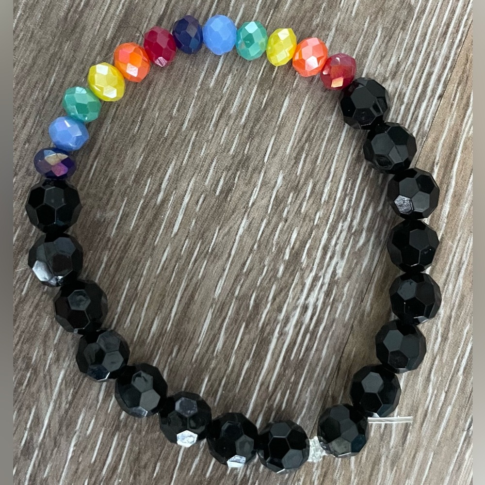 OHM-Made by Lo Black and Rainbow PRIDE Beaded Bracelet